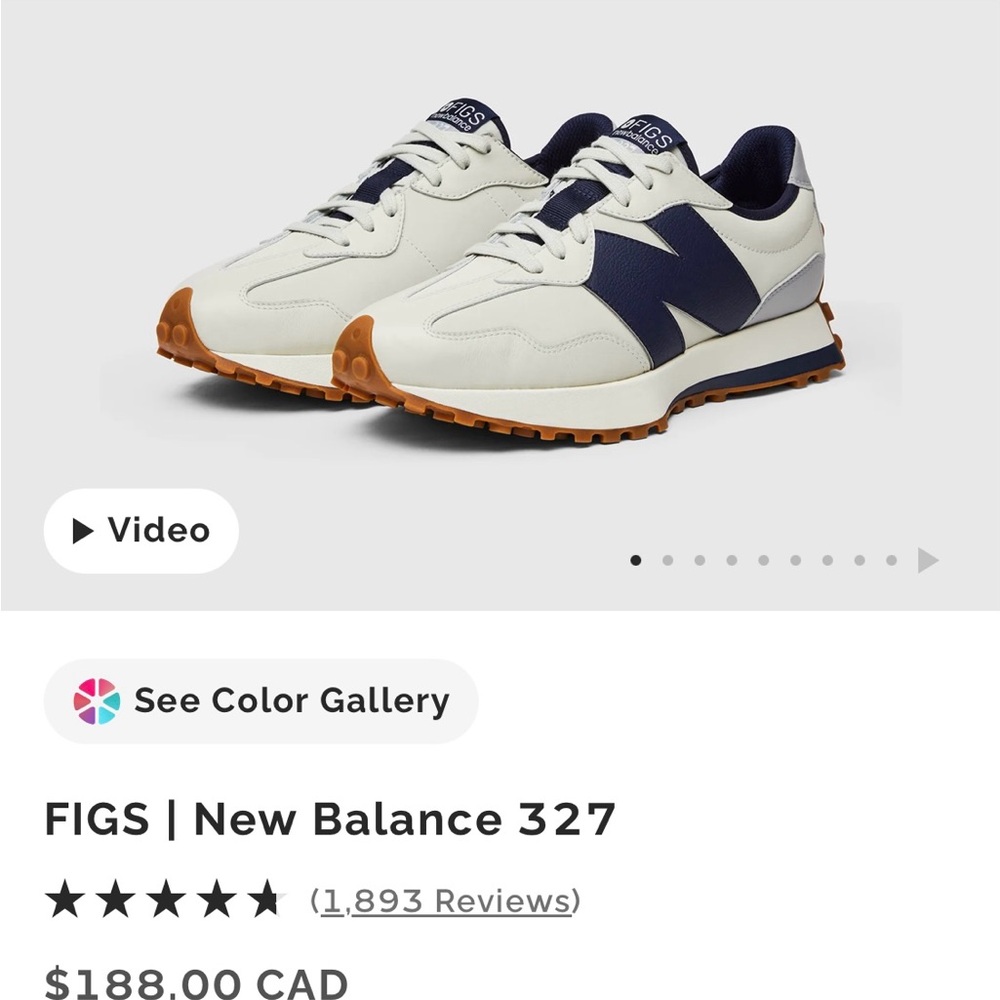 FIGS New Balance 327 White and Navy Sneakers
